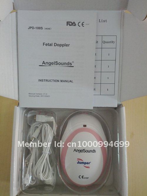Mini homecar Angelsounds Fetal Doppler portable fetal heart monitor, with earphone and USB cable pink cute color for pregnancy