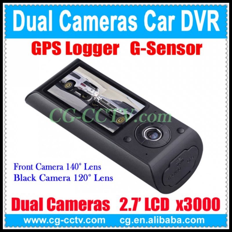 X3000 2.7 "LCD Wide Angle Dual Cameras Car DVR with GPS Logger,Freeshipping,Dropshipping