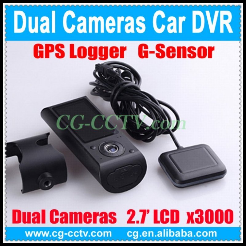 X3000 2.7 "LCD Wide Angle Dual Cameras Car DVR with GPS Logger,Freeshipping,Dropshipping