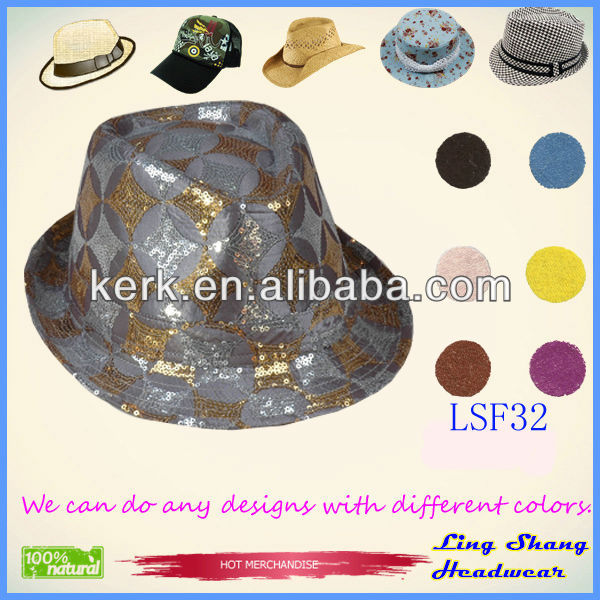人気のあるスパンコールcotton/ポリエステル中国の帽子フェドーラ帽、 lsf37仕入れ・メーカー・工場