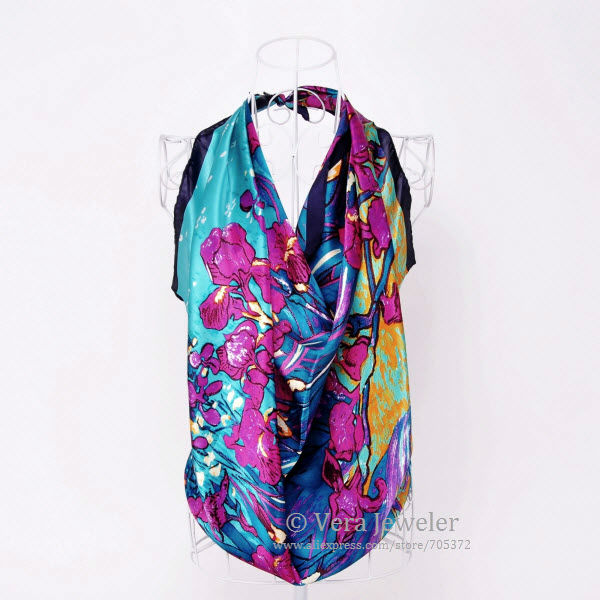 FS003211-PK 600 van gogh\'s irises 34 square 100% satin silk scarf hand rolled edges (8)