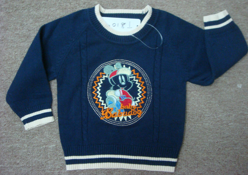 ダークブルー手刺繍2013作られた子供のためのウールのセーター問屋・仕入れ・卸・卸売り