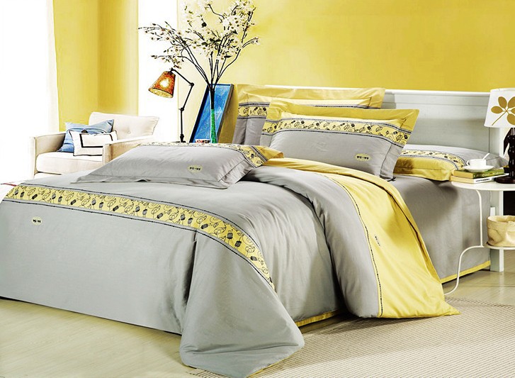 Romantic Modern Island Vacation Gray And Yellow Hotel Bedspreads