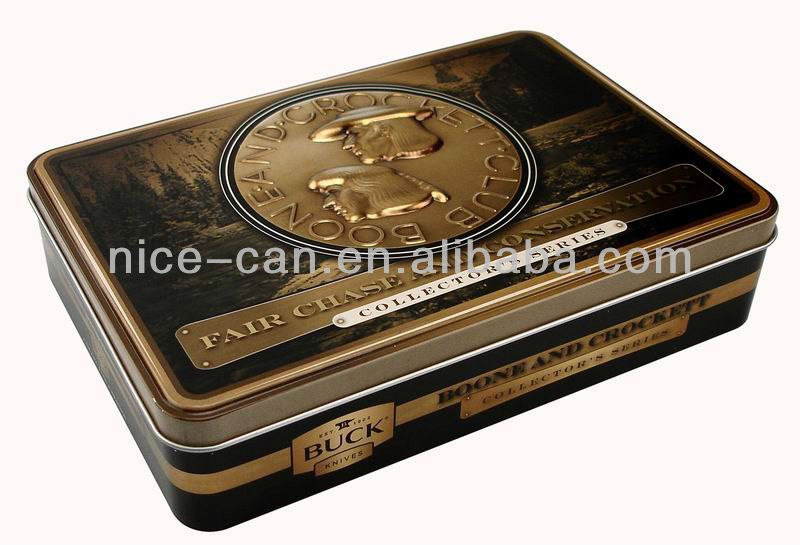 rectangular chocolate candy bar tin box