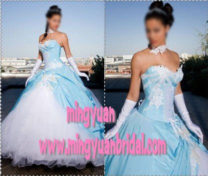 Strapless Ball Gown 2011 White and Blue Organza Top Supplier Wedding Gown 