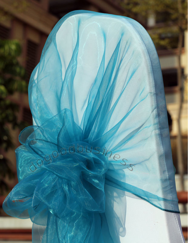 Teal Blue Chair Cover Hood/Chair Sash From