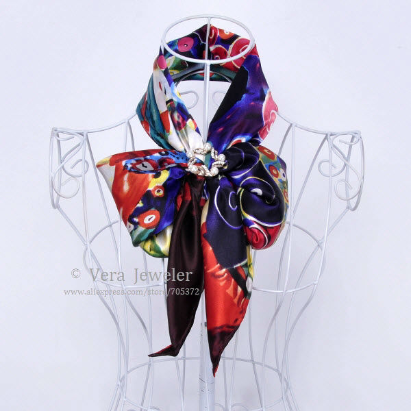 FS021211-BG 600 100% Silk Scarf Square Shawl Summer Scarf Gustav Klimt\'s Virgins Women's Scarf Head Scarves Blue Burgundy (7)