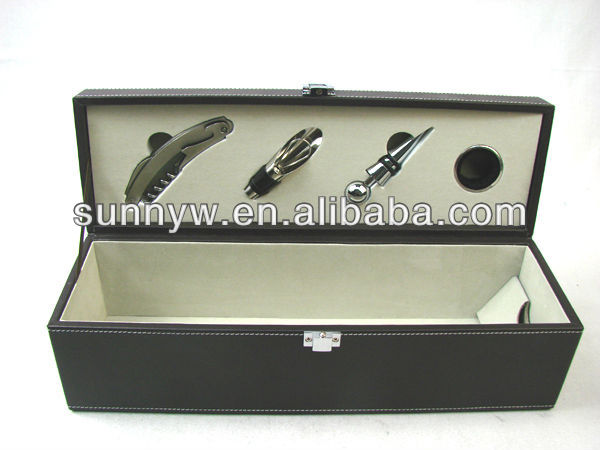 handmade All wine accessaries black leather red wine box