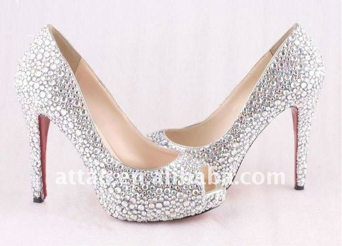 silver diamond wedding shoes red sole wedding pumps