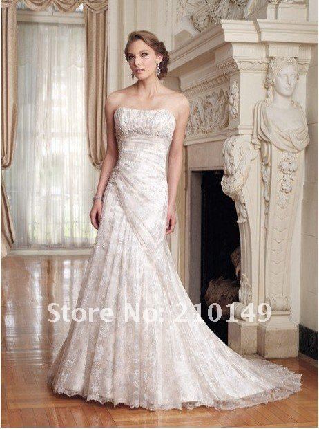 Sultry sheath strapless lace embroidered antique wedding dresses for bridal