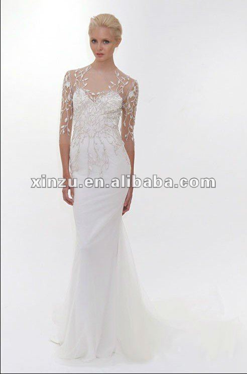  Satin And Lace Floor Length Lace Cover Up for Wedding DressWD1214