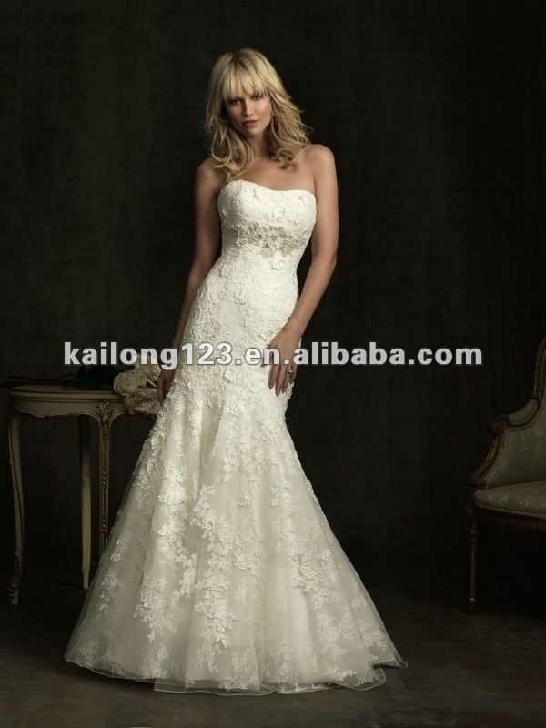Strapless Scoop Lace Appliques Fitted Wedding Dress 2012