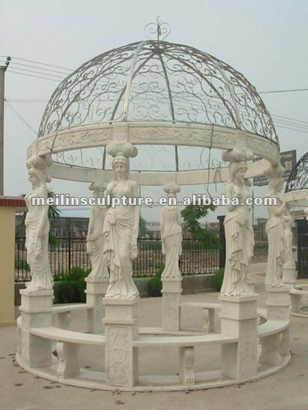 white marble carving lady gazebo with me<em></em>tal roof問屋・仕入れ・卸・卸売り