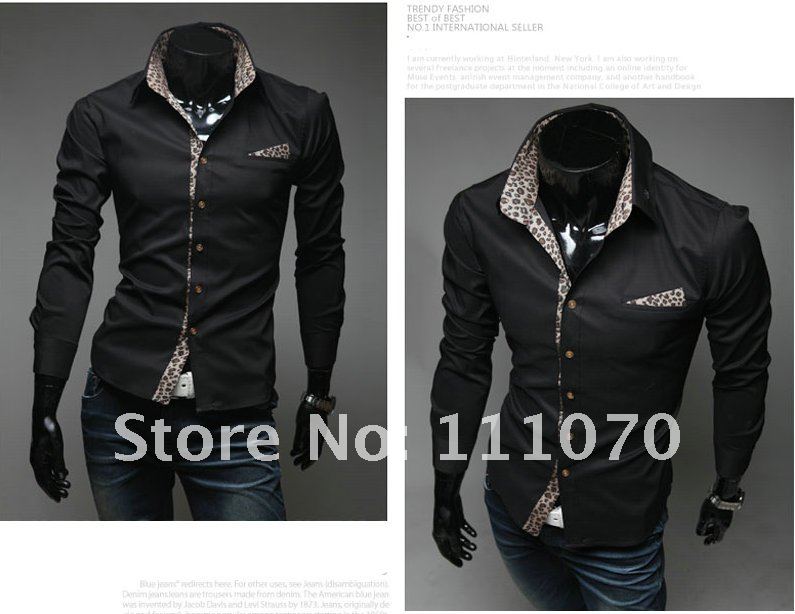 Hot sale! 100% Cotton Men Shirt Casual Slim Fit Shirts Leopard For Men Long Sleeve M-XXL Free shipping CS019