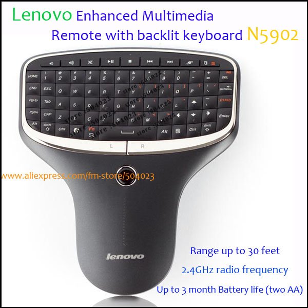 Free shipping Lenovo N5902 Mini PC TV 2 in 1 2.4G Multimedia Remote with Keyboard and Mouse With Retail Packaging