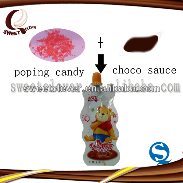 chocolate sauce bag mixed with poping candy