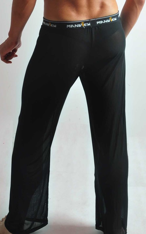 Mens Black Mesh Long Johns  Breathable Transparent See Through