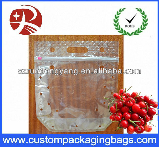 slider ziplock fruit bag with air holes for grape packaging bag