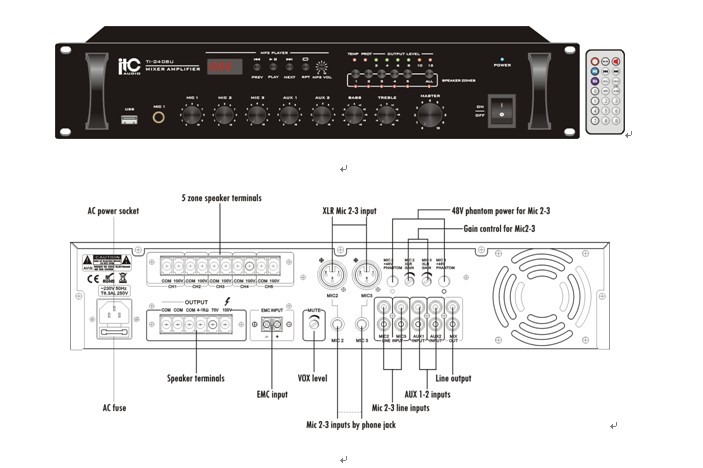 ti-60bu 5 zone usb audio stereo amplifier (xlr