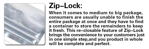 Laminated foil ziplock reusable food pouches packaging