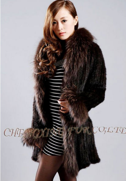 販売ヨーロッパデザインロングホットcx-g-a-52a本物の女性のニットの毛皮のコートを持つ天然ミンクの毛皮の襟問屋・仕入れ・卸・卸売り