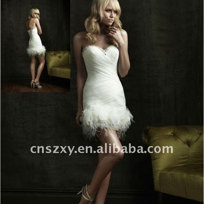 Factory Hot Sell High Quality Strapless Short Mini skirt Feather Wedding 