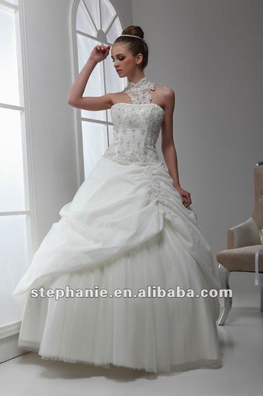2012 high neck high back lace back wedding dress
