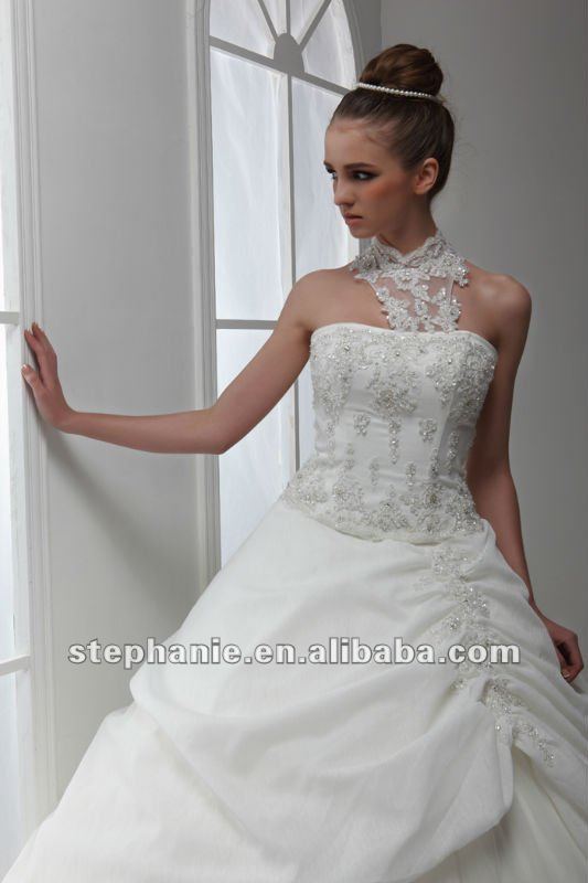 2012 high neck high back lace back wedding dress