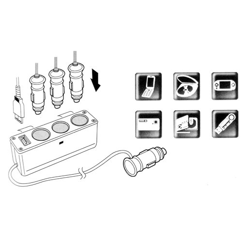 Кабели, переходники и розетки для авто 3 Way Car Cigarette Charger Socket Adapter+USB #0001 Кабели, переходники и розетки для авто 3 Way Car Cigarette Charger Socket Adapter+USB #0001