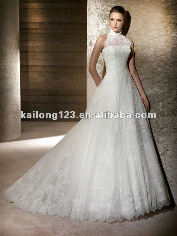 Sparkle Sheer High Neck Aline Lace And Tulle Wedding Dresses