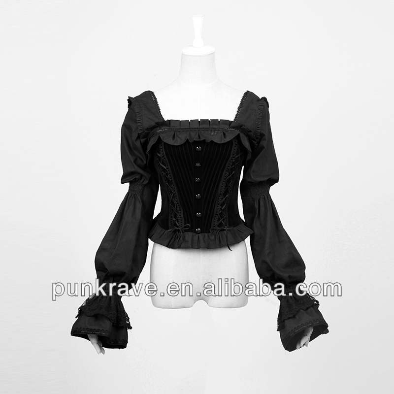 Ly-044pyonpyonロリータ黒スリムトップス/losseスリーブ付きシャツと卸売価格問屋・仕入れ・卸・卸売り