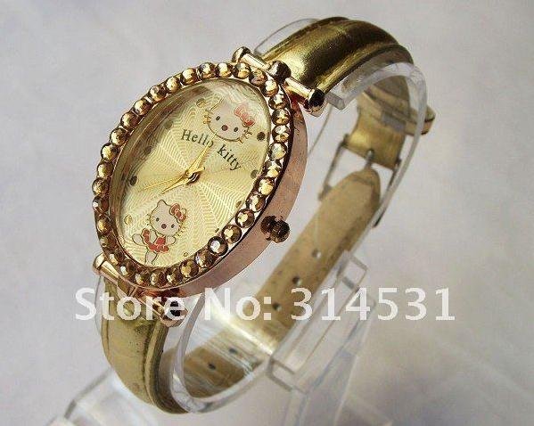 Free shipping 6 colors fashion hello kitty women's ladies luxury crystal oval dial wrist watches 10pcs/lot