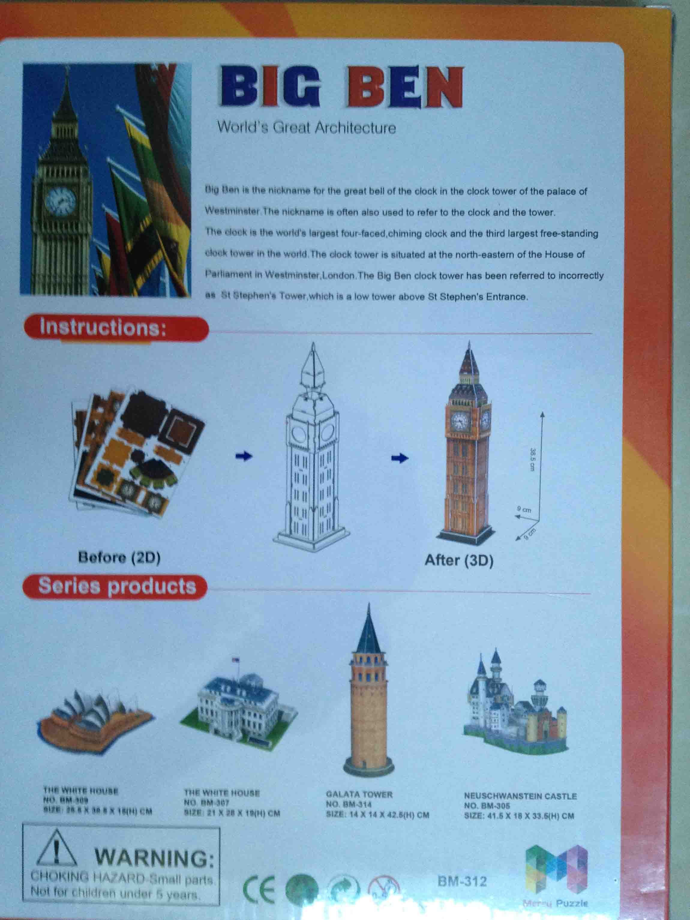 Free Shipping three-dimensional puzzle 3D building models,Big Ben , London , UK