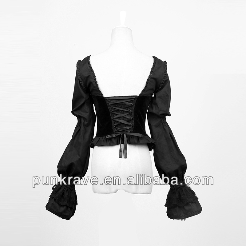 Ly-044pyonpyonロリータ黒スリムトップス/losseスリーブ付きシャツと卸売価格問屋・仕入れ・卸・卸売り