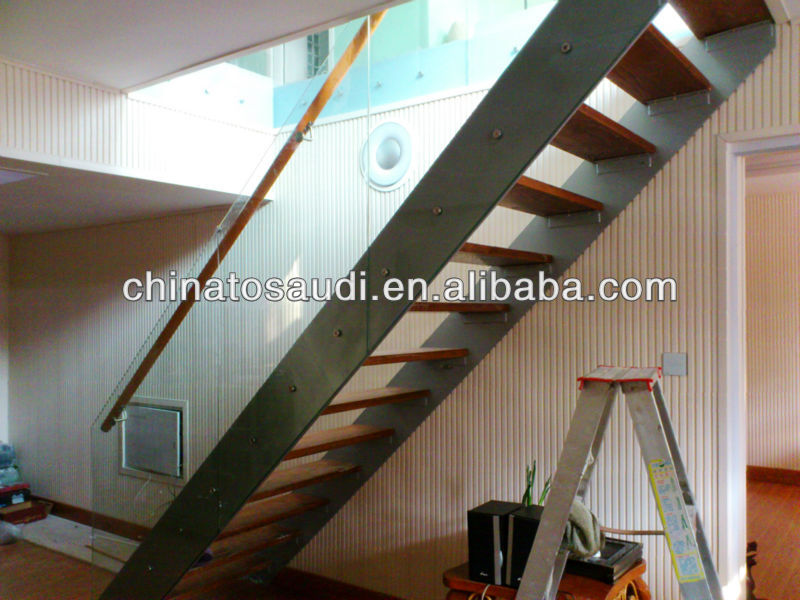 ストレート階段の家/新しいスタイルストレート階段/屋内の木製トレッドガラスの手すりの階段 問屋・仕入れ・卸・卸売り