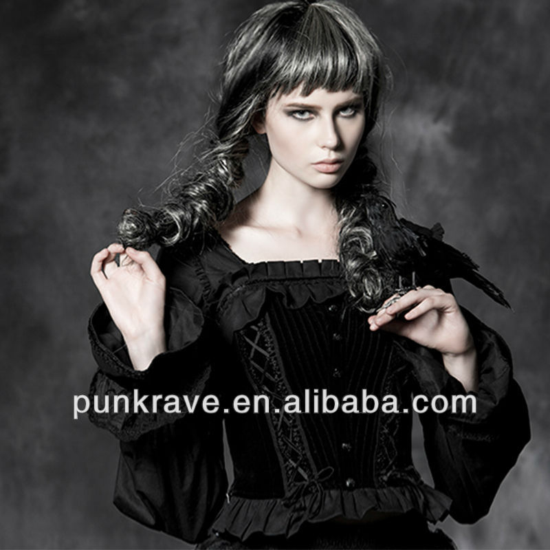 Ly-044pyonpyonロリータ黒スリムトップス/losseスリーブ付きシャツと卸売価格問屋・仕入れ・卸・卸売り