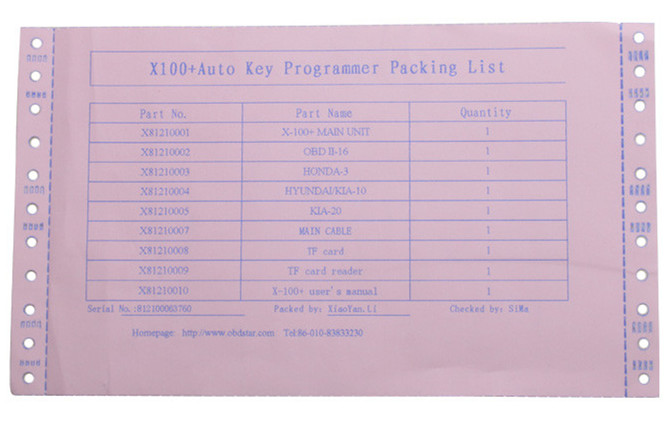 X-100 key programmer package list