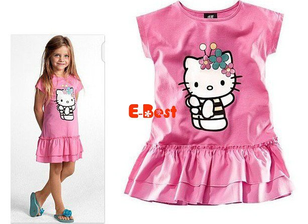 Cute design!6pcs/lot baby girl short sleeve dress fashion cartoon one-pieces girl soft dresses summer cotton clothes cute wears
