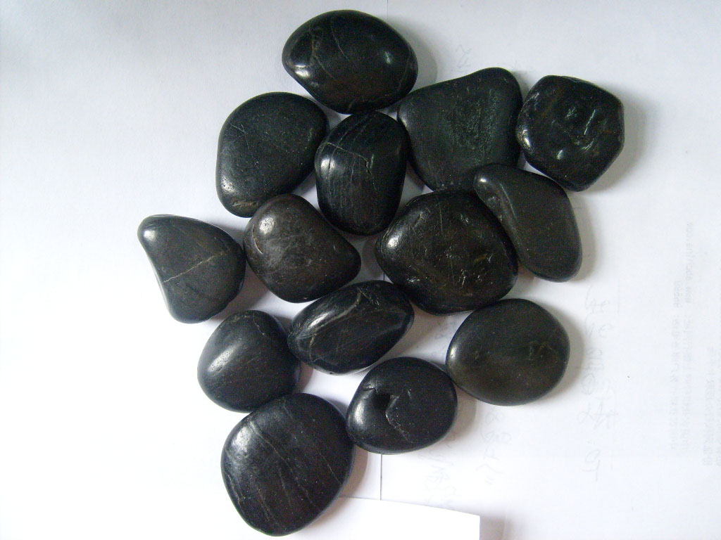 polished black pebbles
