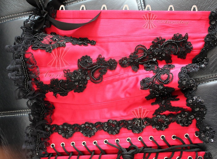 Sexy Black  Beadings Party Red Corset Top  With Ruffled Laces (4).jpg