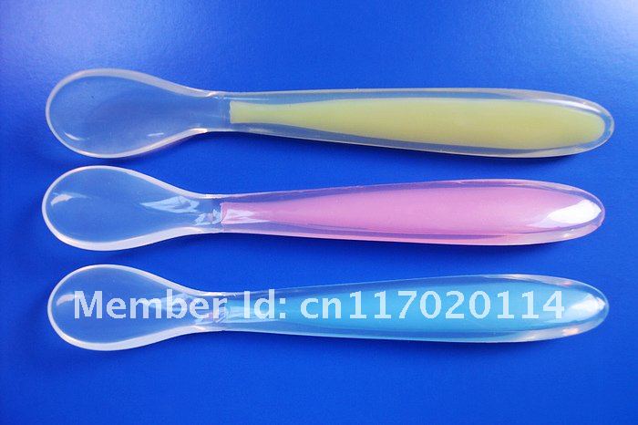 (Wholesale) DHL Free shipping, 40pcs New Soft Silicone Baby Feeding Spoon, Silicone Spoon, Silicone Baby Spoon