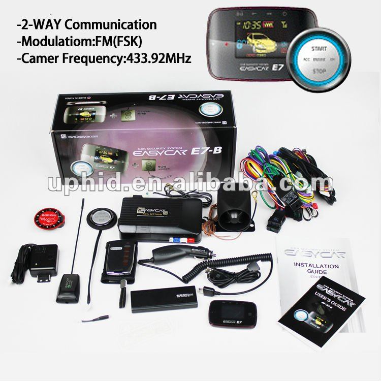 2-way Security & Remote Start, FM LCD two way car alarm system with remote engine starter(E7-B) Free shipping