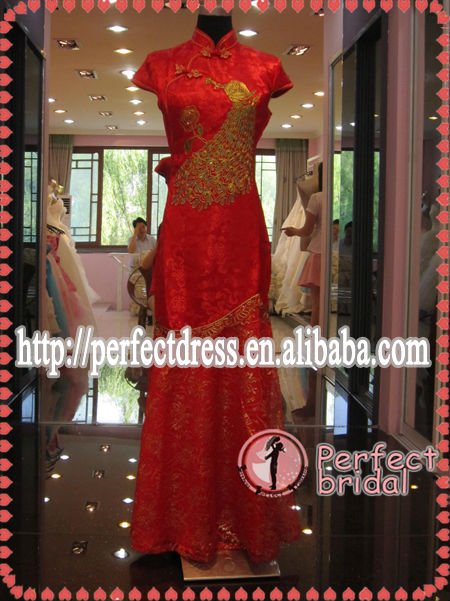 Hot sell high neck Chinese wedding dresses red
