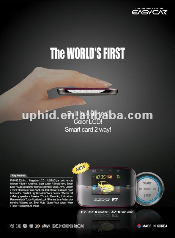 2-way Security & Remote Start, FM LCD two way car alarm system with remote engine starter(E7-B) Free shipping