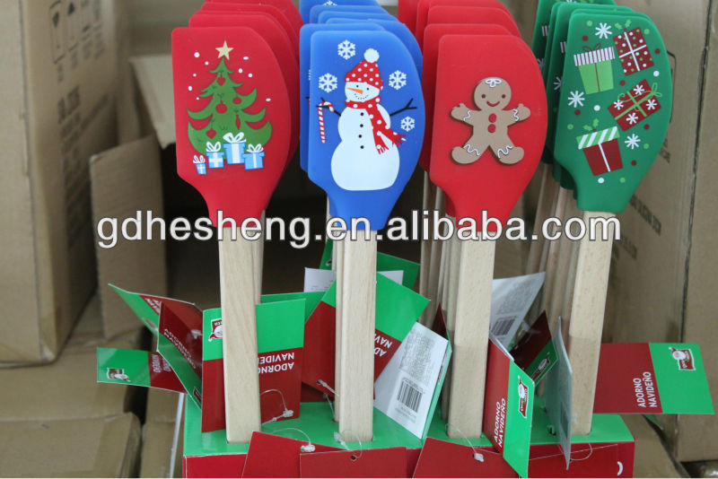 子供シリコーンのクリスマスヘラ木製ハンドル付き問屋・仕入れ・卸・卸売り
