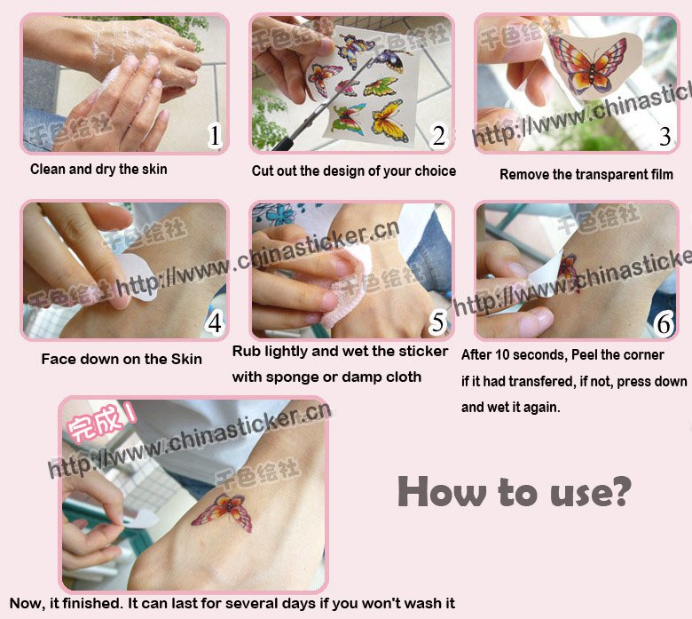 3. tattoo sticker Cleaning methods. Body lotion or BB oil or water wipe