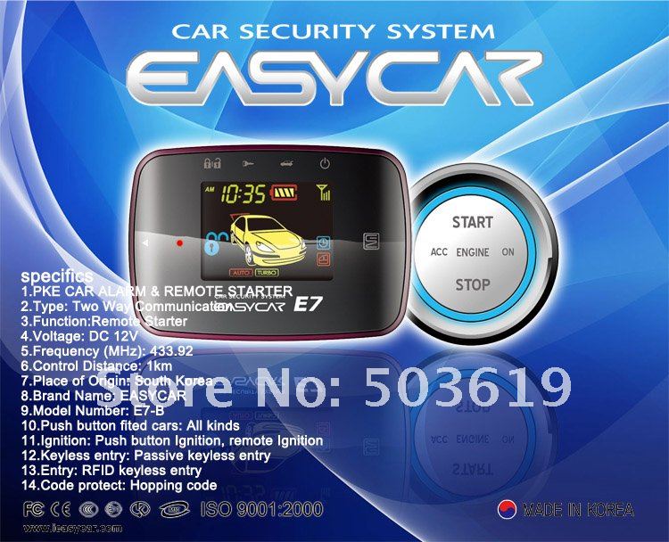 2-way Security & Remote Start, FM LCD two way car alarm system with remote engine starter(E7-B) Free shipping