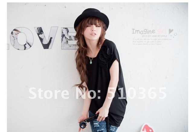 HOT SALE Free shipping 2012 New flower short sleeves T-shirts women 384N
