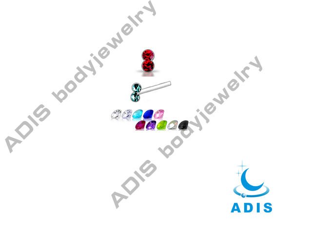 Straight Double Gem Nose Bonenose Studnostril Piercing Buy 1mm