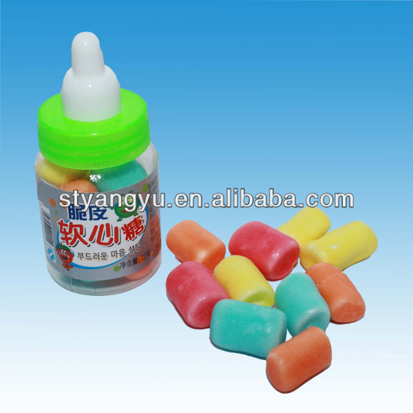 Sour crispy candy coated marshmallow in nursing bottle
